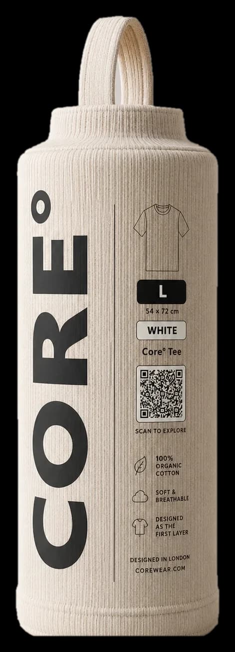 Core° fabric cylindrical packaging with QR code
